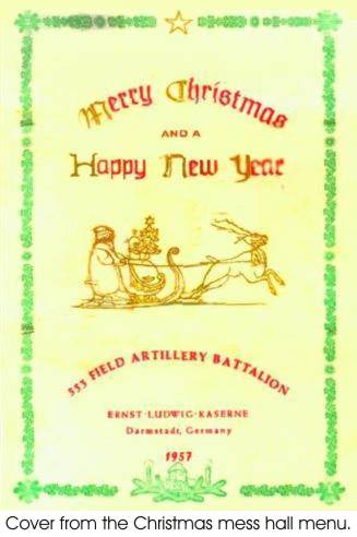 The 553 Field Artillery Christmas Menu from 1957